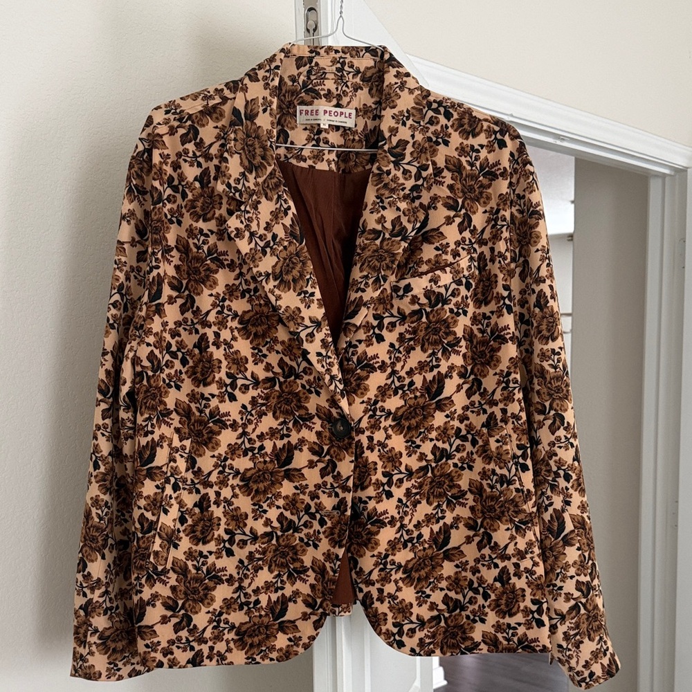 Free People Floral Blazer in Tan and Brown
